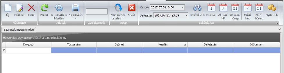 Kezdés és befejezés időpontok megadása esetén értelemszerűen a már lezárt műveletek láthatók.