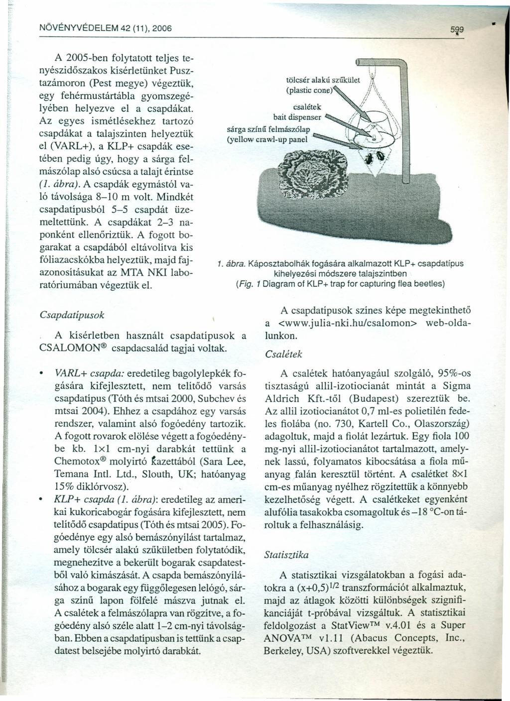 NÖVÉNYVÉDELEM 42 (11), 2006 A 2005-ben folytatott teljes tenyészidőszakos kisérletünket Pusztazámoron (Pest megye) végeztük, egy fehérmustártábla gyomszegélyében helyezve el a csapdákat.