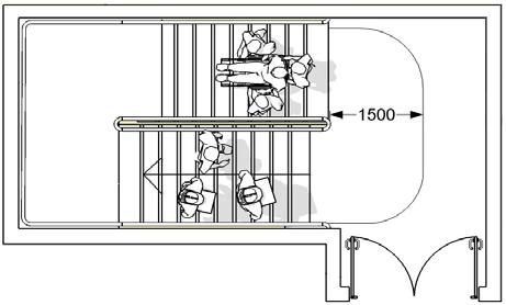 14. ábra: Kerekes székkel történő mentésre alkalmas lépcsőház minimális méretei 6.1.3. Menekülési felvonóként való használatra alkalmas 3.