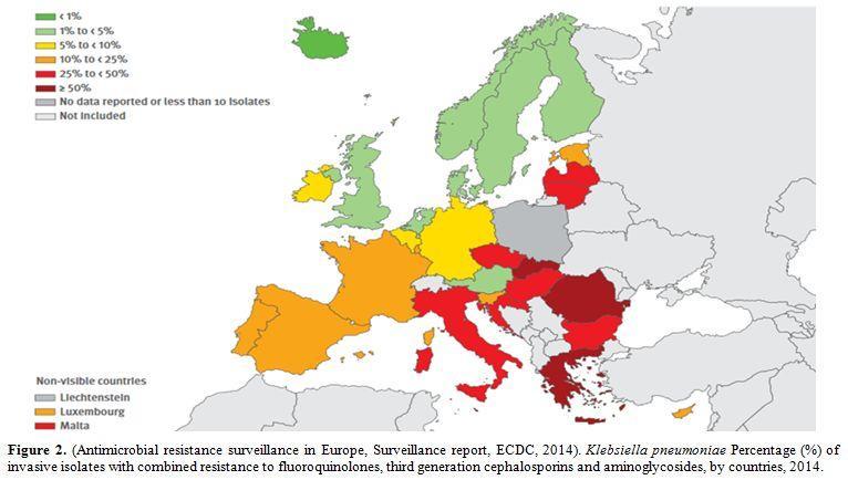 K. pneumoniae MDR előfordulása https://ecdc.europa.