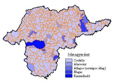 ábra: Vállalkozás sűrűsége (T 1) BAZ megye településein (2013) Forrás: