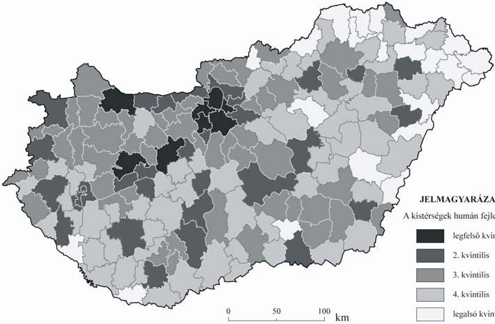 A KORRIGÁLT HUMÁN FEJLETTSÉGI MUTATÓ KISTÉRSÉGEK KÖZÖTTI DIFFERENCIÁLTSÁGA 237 (0,638), a Székesfehérvári (0,612), valamint a Veszprémi kistérség (0,611).