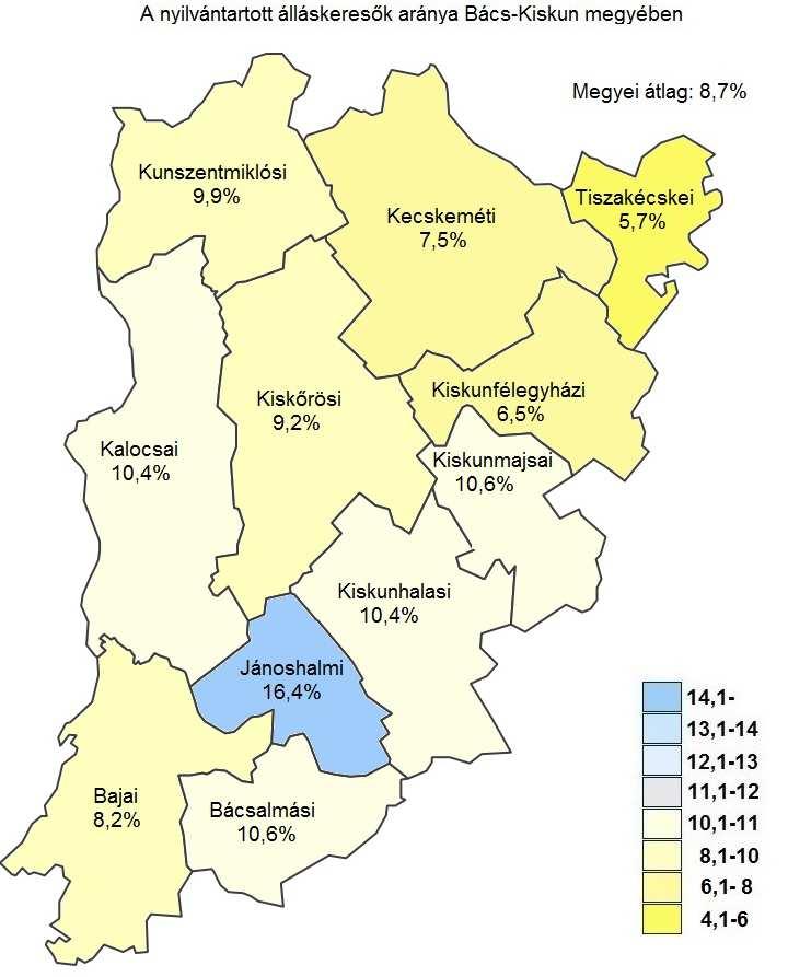 A megyei munkanélküliség jellemzői A nyilvántartott álláskeresők arányának alakulása (a gazdaságilag aktív népesség %-ában) Járás A nyilvántartott álláskeresők aránya, % a/ 2015 2014 november október