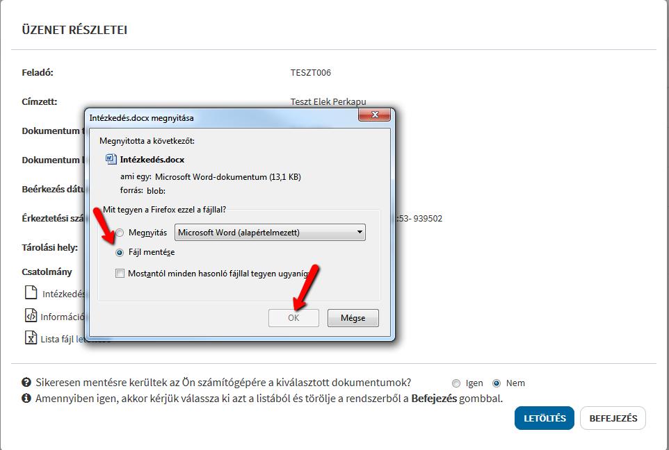 Figyelem! Egyesével történő dokumentumletöltéskor a hozzájuk tartozó linkre kattintva - külön kell letöltenie a küldés adatait tartalmazó Információs fájlt, valamint a Lista fájlt.