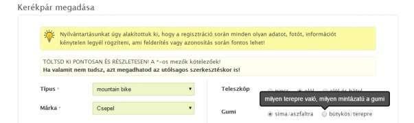 12.) Gumi kiválasztásánál megadjuk, hogy milyen terepre használható, milyen mintázatú a gumi.