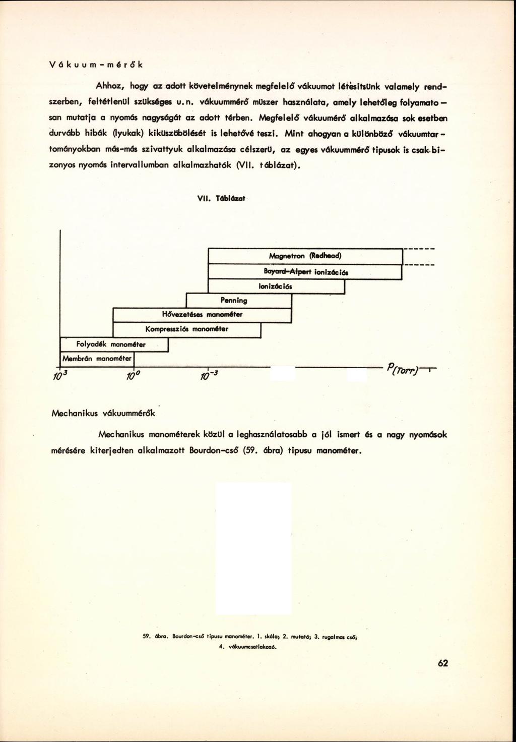 Vákuum-mérő к Ahhoz, hogy az adott követelménynek megfelelő vákuumot létesítsünk valamely rendszerben, feltétlenül szükséges u.n. vákuummérő műszer használata, amely lehetőleg folyamato san mutatja a nyomás nagyságát az adott térben.