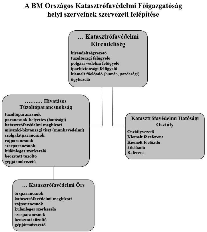 A helyi szinten a hivatásos tűzoltó-parancsnokság (röviden: HTP, 105 található az országban) és annak őrsei (közel a HTP-k számának felében léteznek) azok a szervezeti elemek, amelyek közvetlenül