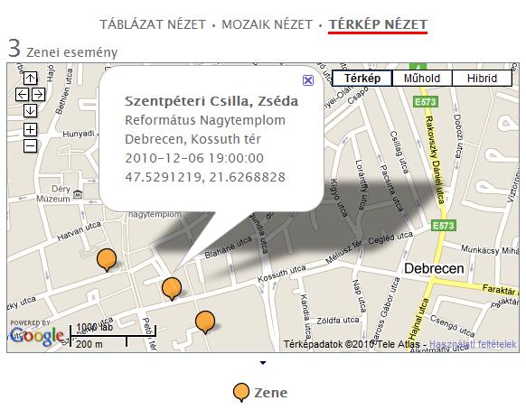 Az utolsó nézet, amit alkalmazok a SEvent-ben az a térkép nézet (map view). A térkép nézet segítségével földrajzilag is beazonosíthatóvá válnak az események helyszínei.