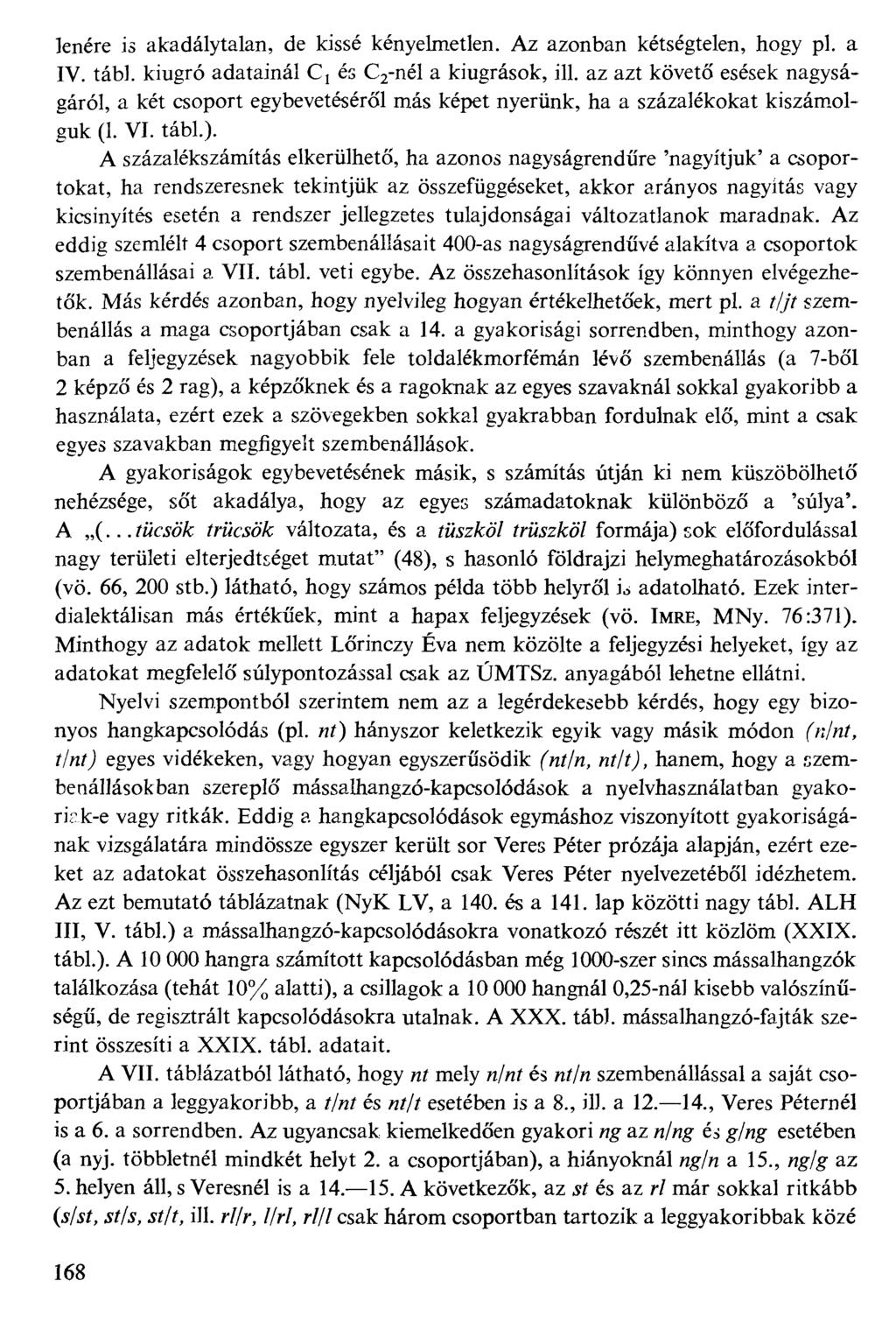 lenére is akadálytalan, de kissé kényelmetlen. Az azonban kétségtelen, hogy pl. a IV. tábl. kiugró adatainál C, és Cg-nél a kiugrások, ill.