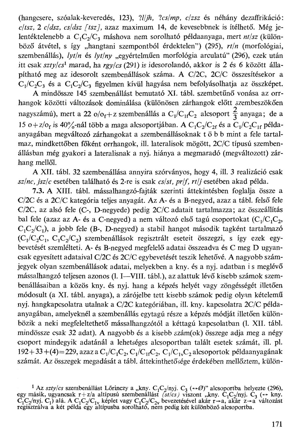 (hangcsere, szóalak-keveredés, 123),?////%,?c?/mp, c/zjz és néhány dezaftrikáció: c/ffz, 2 c/d?z, cj/dk'z /"^zj, azaz maximum 14, de kevesebbnek is ítélhető.