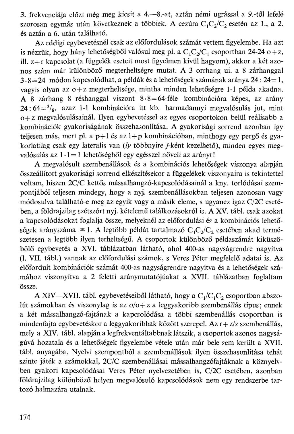 3. frekvenciája előzi még meg kicsit a 4.8.-at, aztán némi ugrással a 9.-től lefelé szorosan egymás után következnek a többiek. A cezúra C1C2/C2 esetén az 1., a 2. és aztán a 6. után található.