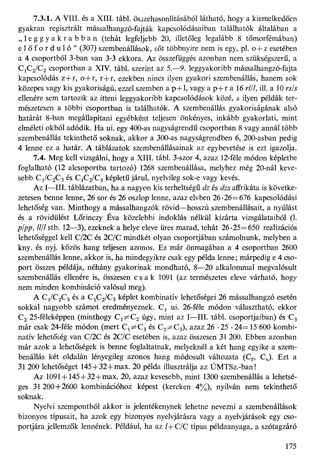 7.3.1. A VIII. és a XIII. tábl.