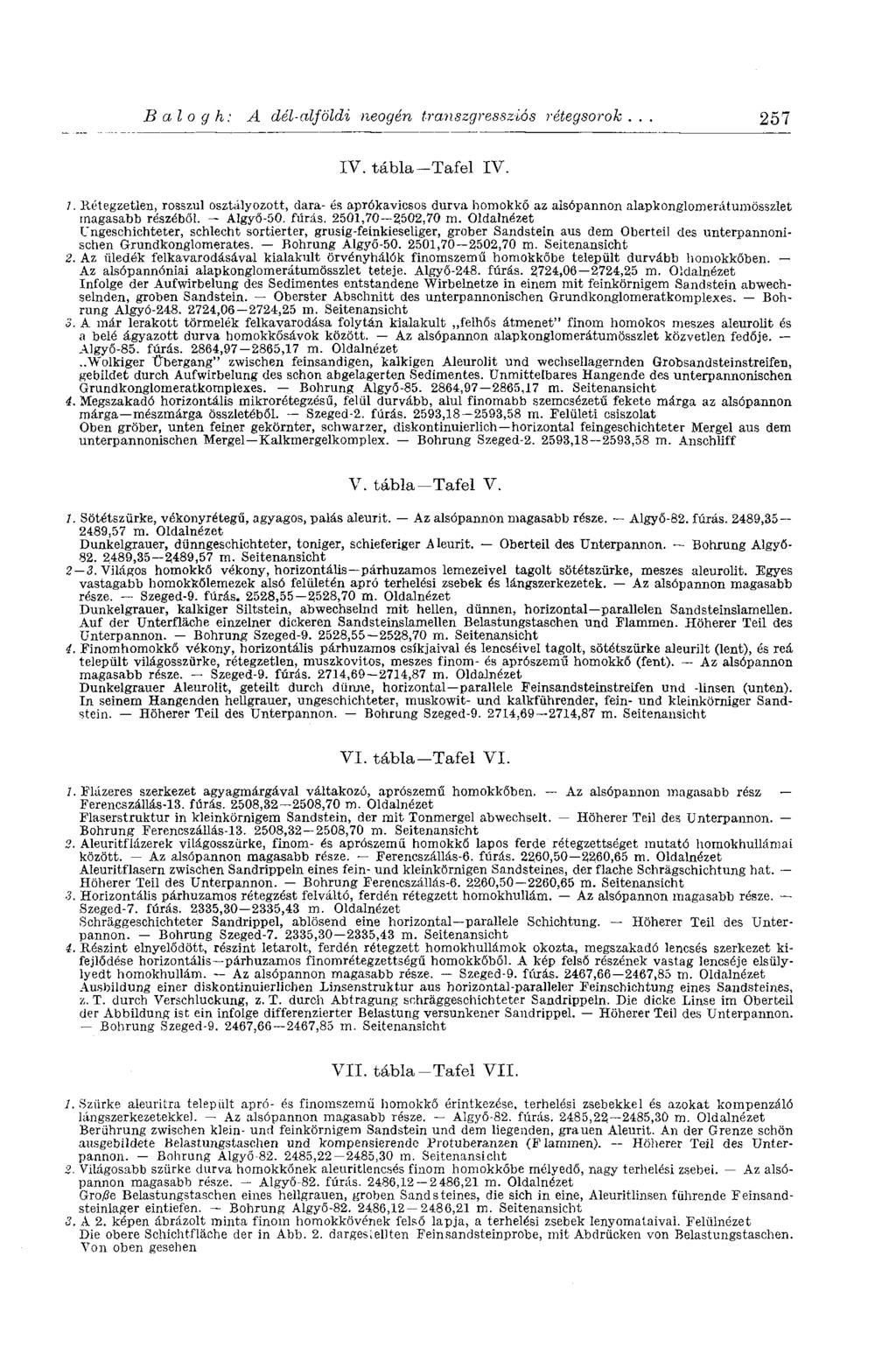 Balogh: A dél-alföldi neogén transzgressziós rétegsorok... 257 IV. tábla-tafel IV. /.