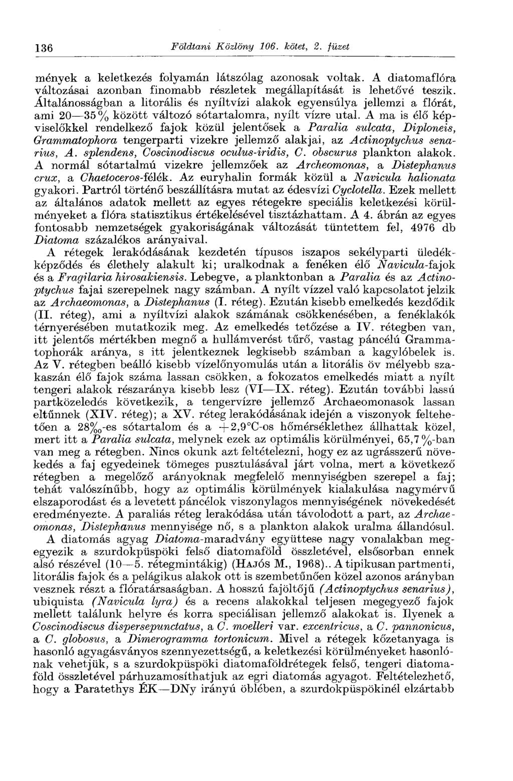 136 Földtani Közlöny 106. kötet, 2. füzet menyek a keletkezés folyamán látszólag azonosak voltak. A diatomaflóra változásai azonban finomabb részletek megállapítását is lehetővé teszik.