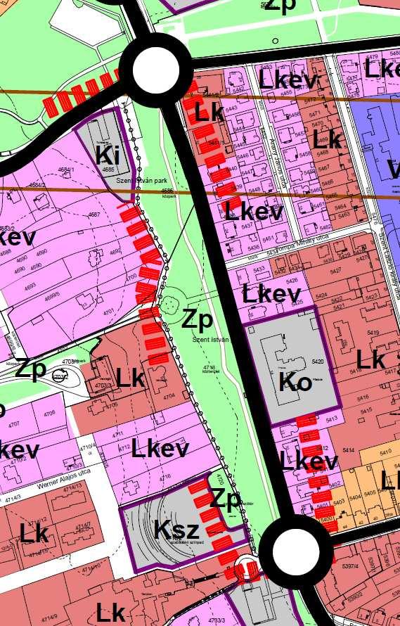A válozás oka és haása: A haályos elepülésrendezési erv a meglévő Jókai ú menén javasol kerékpárú kialakíás.