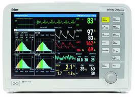 04 Dräger Perseus A500 Rendszer-összetevők Infinity Delta XL 12,2"-es (310 mm-es) színes képernyőjével a Delta XL monitor mind a betegágy mellett, mind