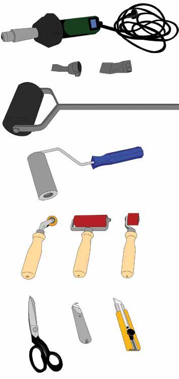 6.2 ESZKÖZÖK A BEÉPÍTÉSHEZ L attrezzatura necessaria per la posa delle membrane autoadesive è la seguente: Az öntapadó lemezek beépítésének eszközei a következők: Egy erős sörtéjű kefe a felületet