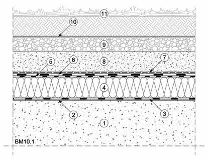 POLYVAP SA) 4 Hőszigetelés 5 első réteg ADESO bitumenes vízszigetelő lemez (öntapadó) 6 második réteg bitumenes