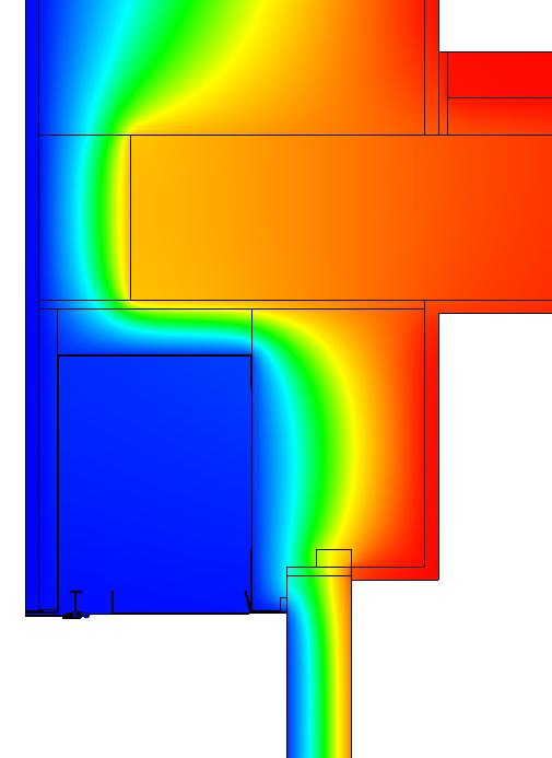 kép TRAV frame M_rol 0/00-0 U SB 0, W/m K ( 0,85 W/m K)* 0, W/mK ( 0, W/mK)* 0,8 ( 0,70)* CSATLAKOZÁS LENT Hőkép elemzés DIN 08 szerint