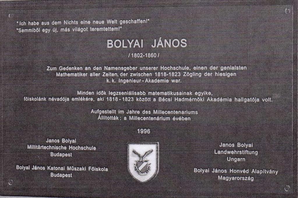 . Abbildung 7. Gedenktafel für János Bolyai an der Stiftskirche zum heiligen Kreuz in Wien.