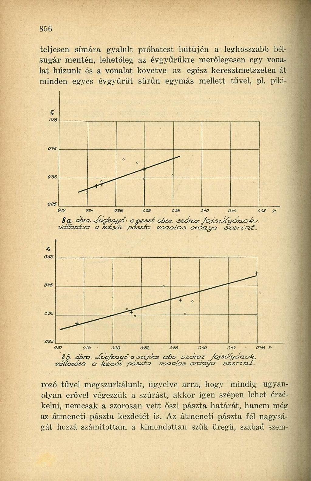 teljesen simára gyalult próbatest bütüjén a leghosszabb bélsugár mentén, lehetőleg az évgyűrűkre merőlegesen egy vonalat húzunk és a vonalat követve az egész keresztmetszeten át minden egyes évgyűrűt