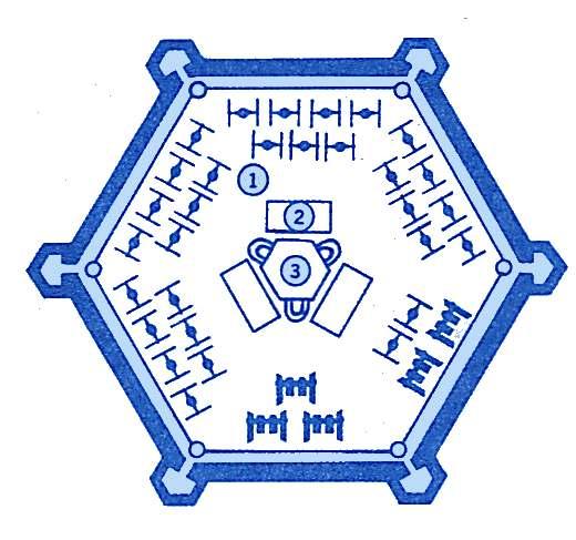 1. TIE vadász indítóállványok (40 hely) 2. Lift a 8. Szintre 3. repülésirányítás 8.