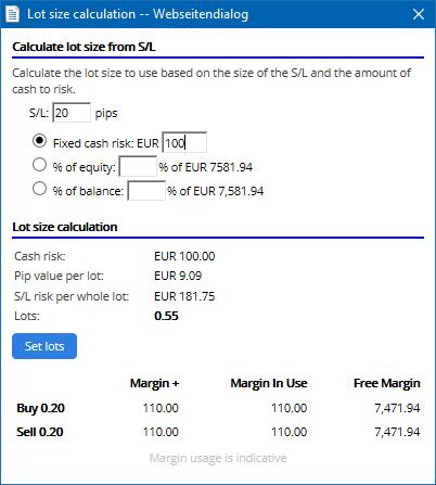 A kalkulátor tájékoztatást ad az új kötésed margin követelményeiről ha megnyomod a ctrl-t a lot mezőben. 2.3.