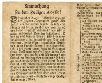 Ismeretlen nagyszombati áhítati nyomtatványok a XVII XVIII. századból A kép ovális barokk keretét öt puttó tartja, mindegyikük keze egy-egy, a szent tisztaságára utaló nyíló liliomot tart.