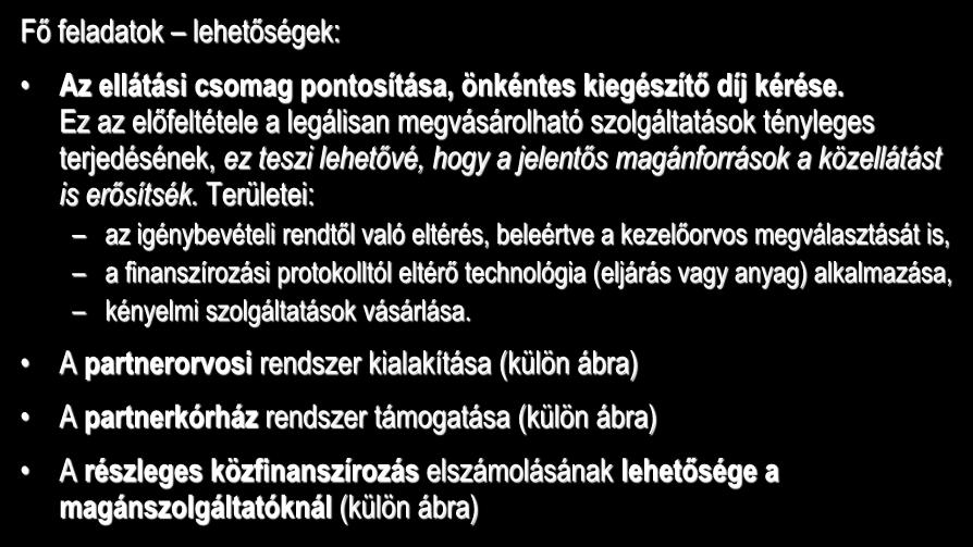 A legális piac megteremtése a közösségi ellátásban Fő feladatok lehetőségek: Az ellátási csomag pontosítása, önkéntes kiegészítő díj kérése.