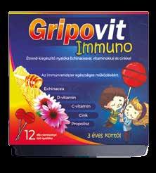 Naturprodukt Gripovit Immuno étrend-kiegészítő nyalóka Echinaceaval, vitaminokkal és cinkkel, 12 db Az immunrendszer egészséges