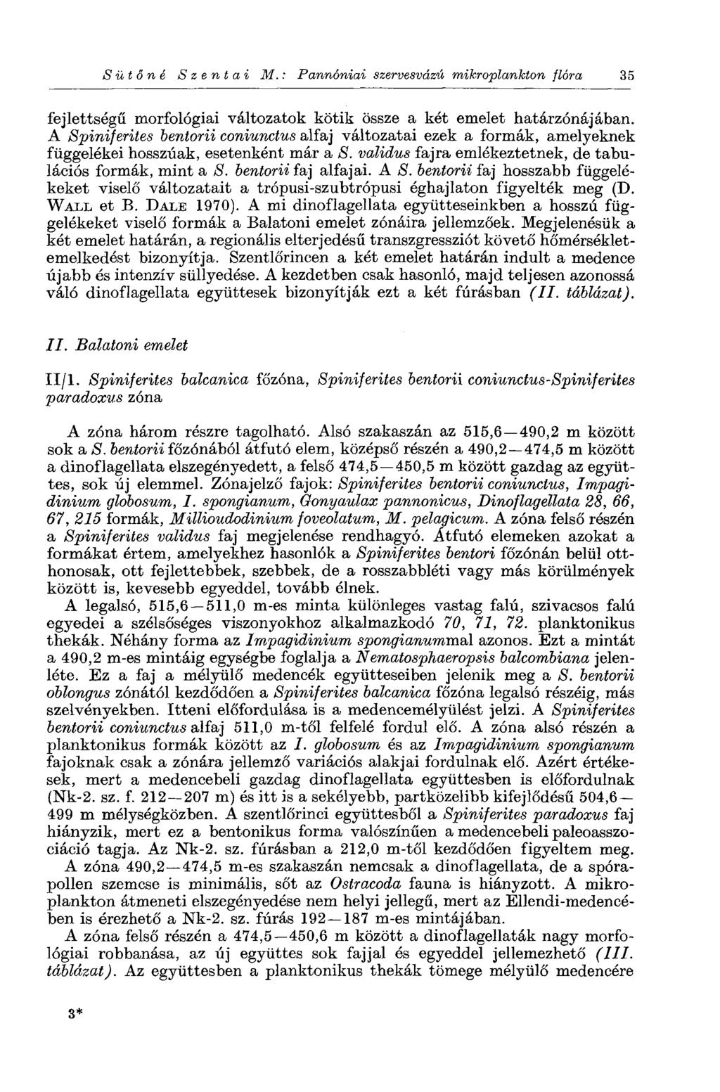 S üt 6 n é S z e n t a i M. : Pannóniai szervesvázú mikroplankton flóra 35 fejlettségű morfológiai változatok kötik össze a két emelet határzónájában.
