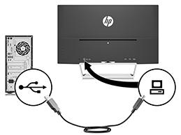 3. Csatlakoztasson USB upstream kábelt az USB upstream csatlakozóhoz a monitor hátulján, a másik végét pedig a forráseszköz USB downstream csatlakozójához. 4.