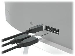 USB-eszközök csatlakoztatása Egy USB upstream port és két USB downstream port található a monitor hátoldalán.