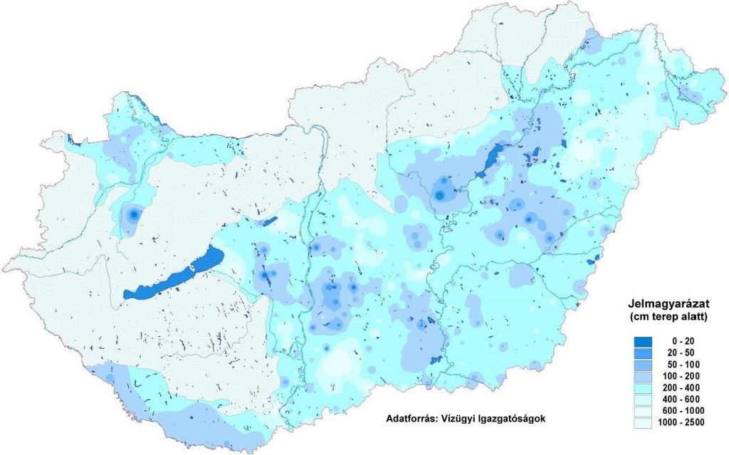 TALAJVÍZSZINTEK 218. március 68. ábra: A talajvízszintek terep alatti mélysége a 218.