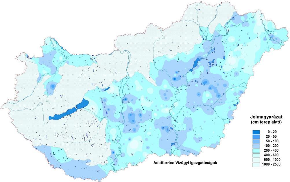 TALAJVÍZSZINTEK 218. április 7. ábra: A talajvízszintek terep alatti mélysége a 218.