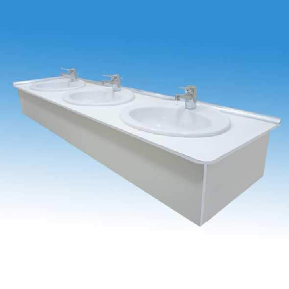 falközbe építve BKMP1420602 Műgyanta mosdópult, 2400x600x12mm, 3db porcelán medencével,anyagában