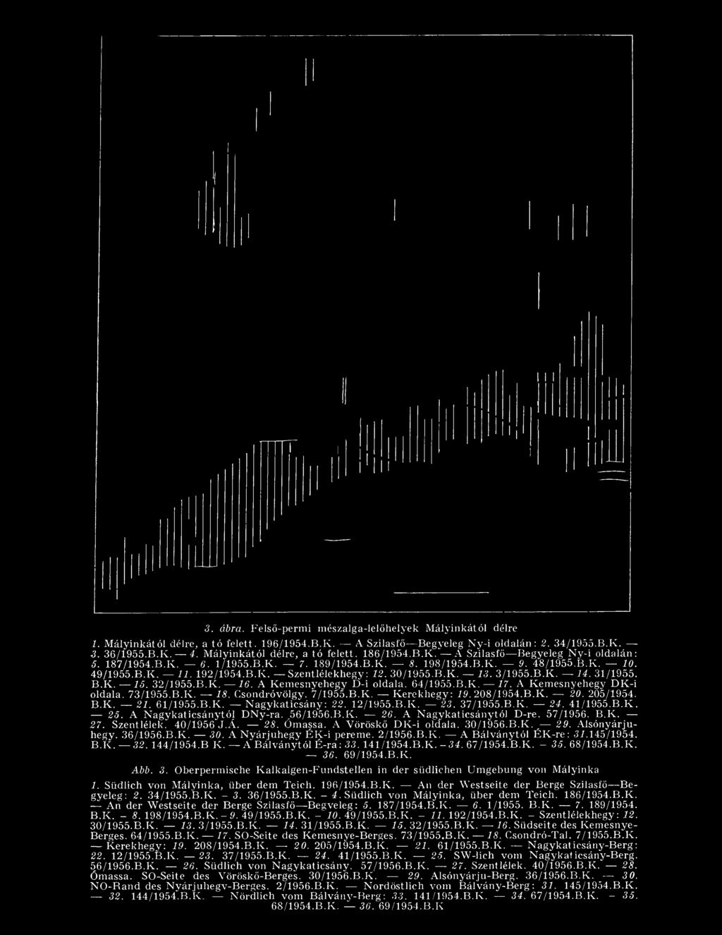 30/1955.B.K. 13. 3/1955.B.K. 14. 31/1955. B.K. 15. 32/1955.B.K. 16. A Kemesnyehegy D-i oldala. 64/1955.B.K. 17. A Kemesnyehegy DK-i oldala. 73/1955.B.K. 18. Csondróvölgy. 7/1955.B.K. Kerekliegy: 19.
