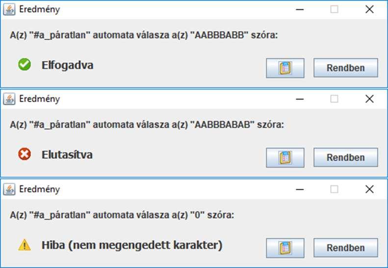 Determinisztikus véges automaták szimulációja A program felülete (részletek, folyt.