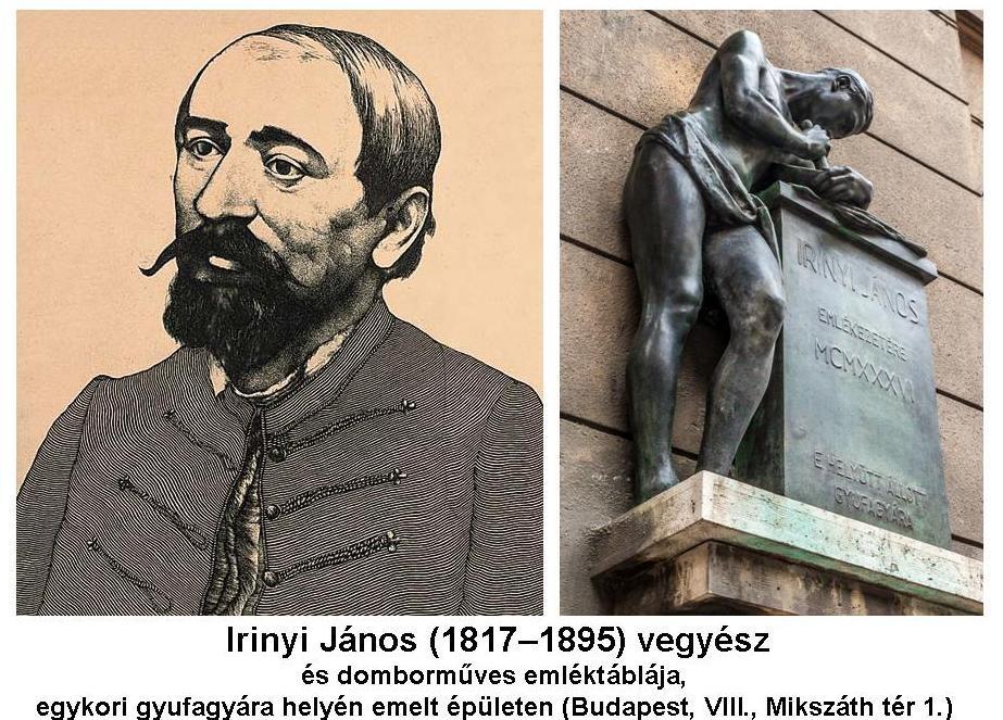 Irinyi János (1817-1895) 10. ábra Irinyi szobra Régi református nemesi családba született, iskoláit Nagyváradon és Debrecenben végezte.