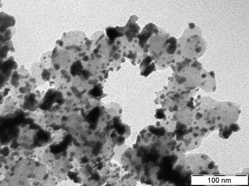 Az A, C Pt/Ti 0,7 W 0,3 O 2 -C és B, D Pt/C katalizátorokról a stabilitásvizsgálat előtt (A, B) és után (B, D) készült TEM felvételek és szemcseméret-eloszlások.