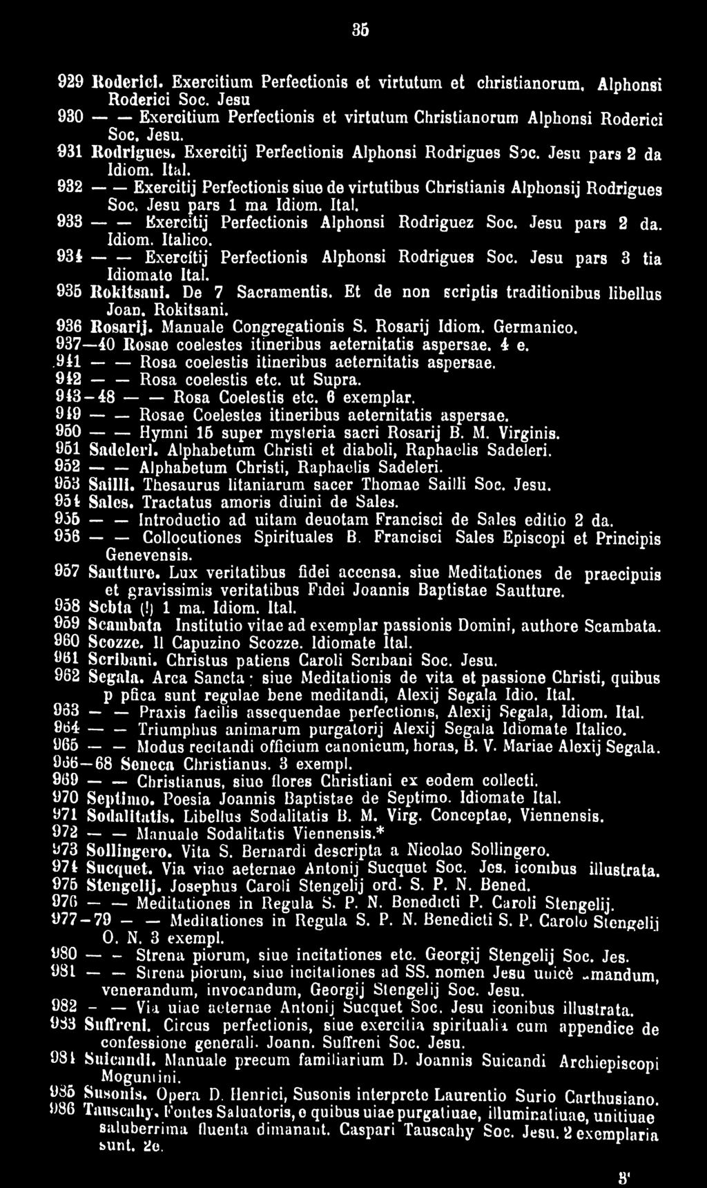 Ital. 933 ------ Exercitij Perfectionis Alphonsi Rodriguez Soc. Jesu pars 2 da. Idiom. Italico. 931:------ Exercitij Perfectionis Alphonsi Rodrigues Soc. Jesu pars 3 tia Idiomato Ital. 935 Rokitsani.