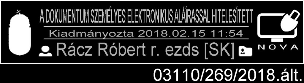 tartozó eljárások A kibocsátás dátuma : 2018. február 15. Érvényessége : 2018. február 15. napjától visszavonásig Fischóf Csaba r.