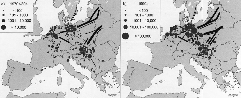 pld Faragó S. et al. 3. térkép: Változások a tundrai vetési lúd (Anser fabalis rossicus) vonulásában és telelésében az európai területeken (VAN DEN BERG et al.