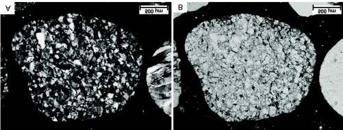 Typical thin sections of sandstone from Kicsind (A +N, B 1N) kovásodás, limonitosodás nem jellemzi.