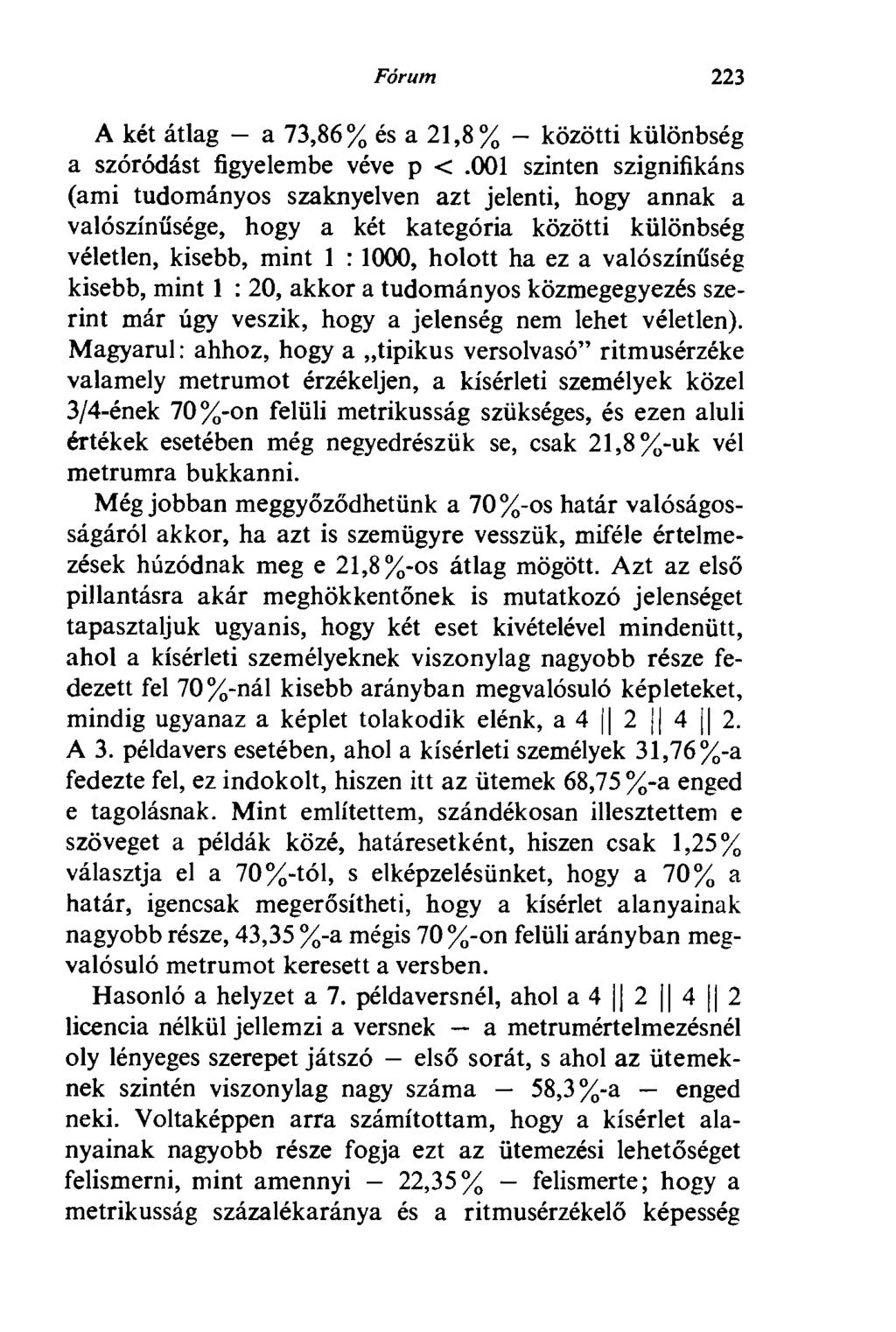 Fórum 223 A két átlag - a 73,86% és a 21,8% - közötti különbség a szóródást figyelembe véve p <.