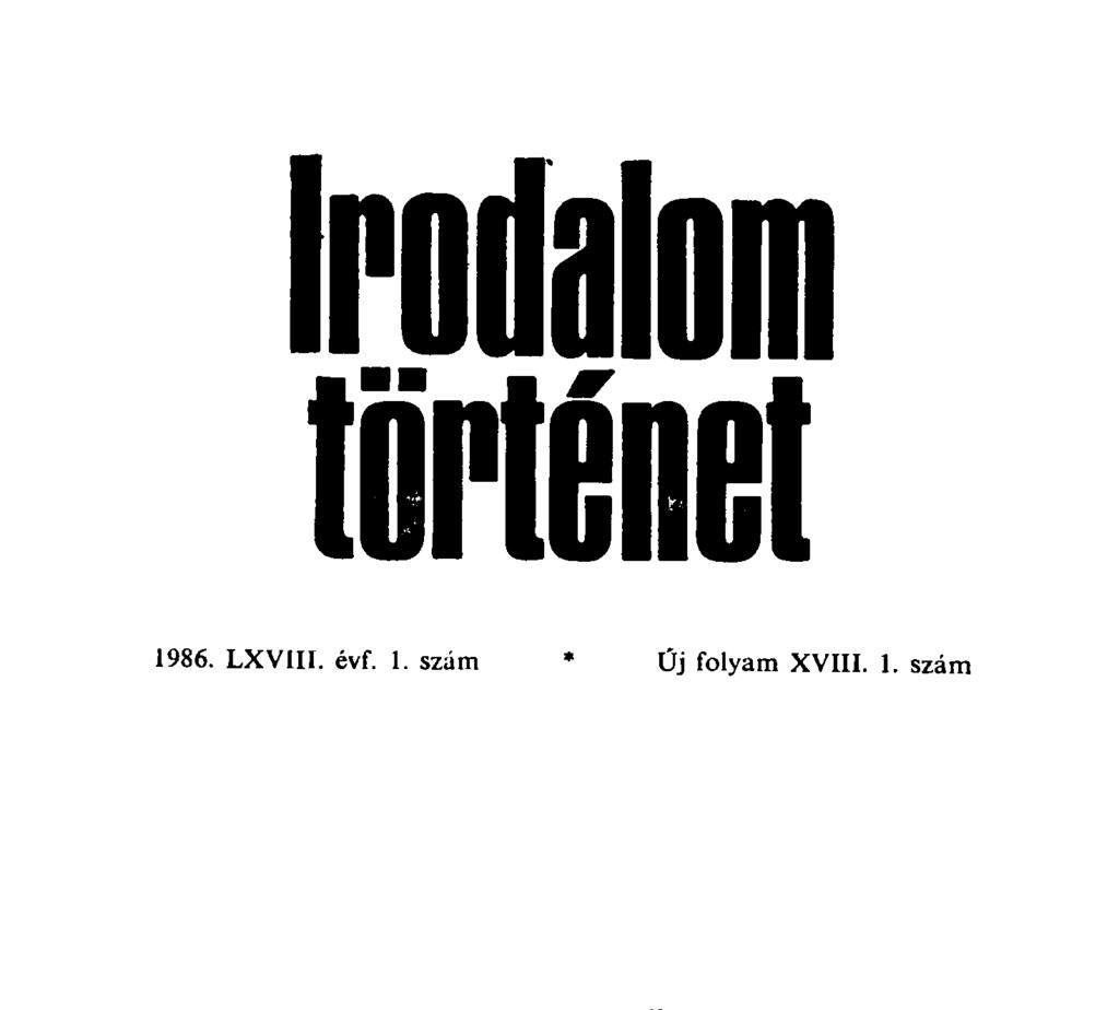 Malom történet 1986. LXVIII. évf. 1. szám * Új folyam XVIII.