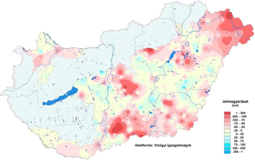 TALAJVÍZSZINTEK 82 218. július 114. ábra: A talajvízszintek terep alatti mélysége a 218. július havi középértékek alapján 66 115. ábra: Az 1971-2.