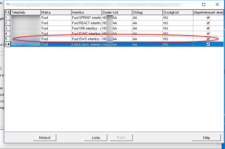 A megjelenő sorok közül a FordOWS sort kell választani és a módosít gombot