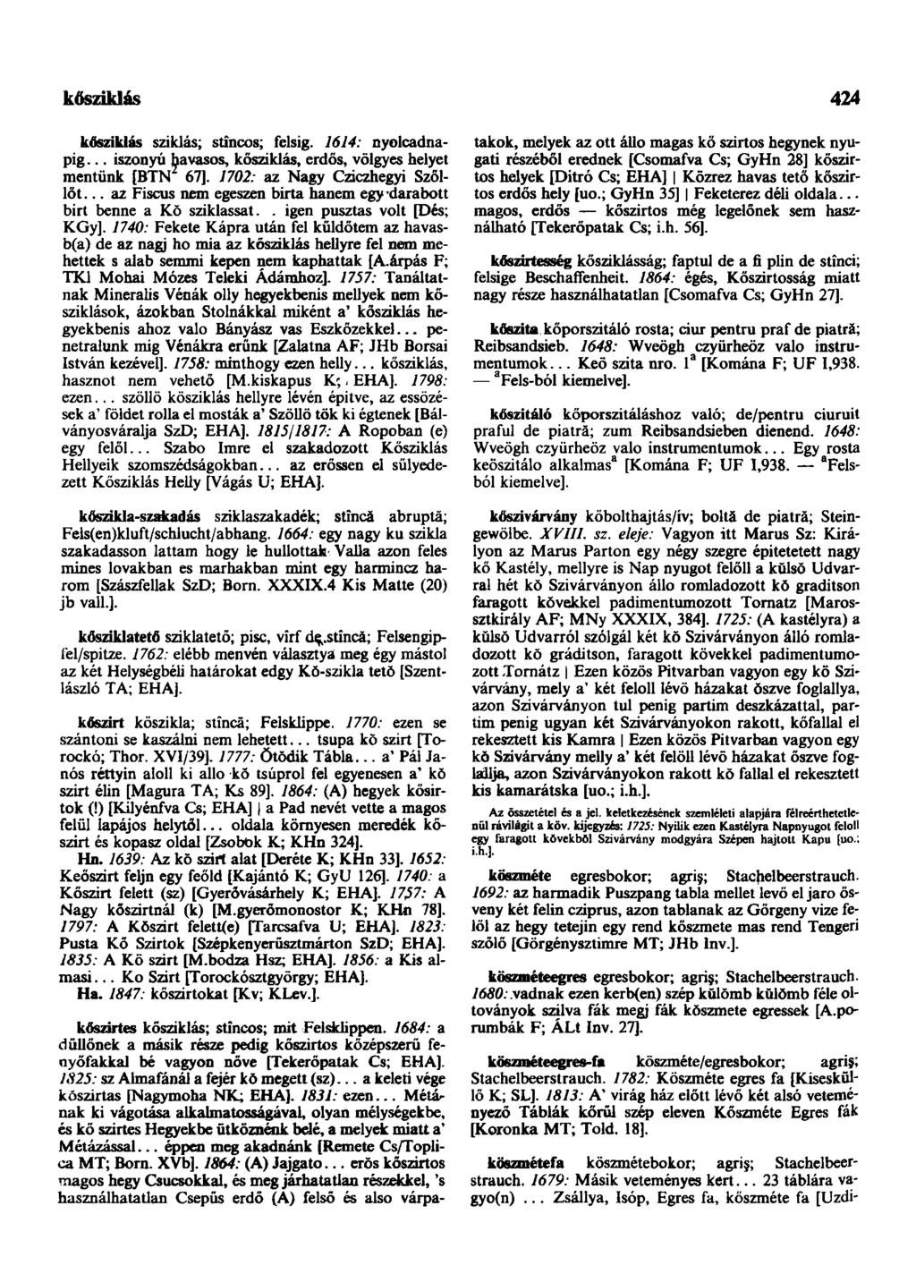 kősziklás 424 kősziklás sziklás; stîncos; felsig. 1614: nyolcadnapig... iszonyú havasos, kősziklás, erdős, völgyes helyet mentünk [BTN 67]. 1702: az Nagy Cziczhegyi Szőllőt.
