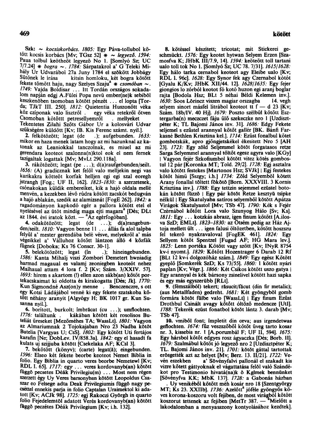 469 következendőleg Szk: ~ kocsiskorbács. 1805: Egy Páva-tollubol kötött kocsis korbács [Mv; TGsz 52] * ~ legyező. 1594: Paua tolbul keötheöt legyező No 1. [Somlyó Sz; UC 7/7.